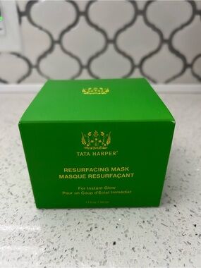 Tata Harper Resurfacing Mask Box in Bright Green with Gold Lettering